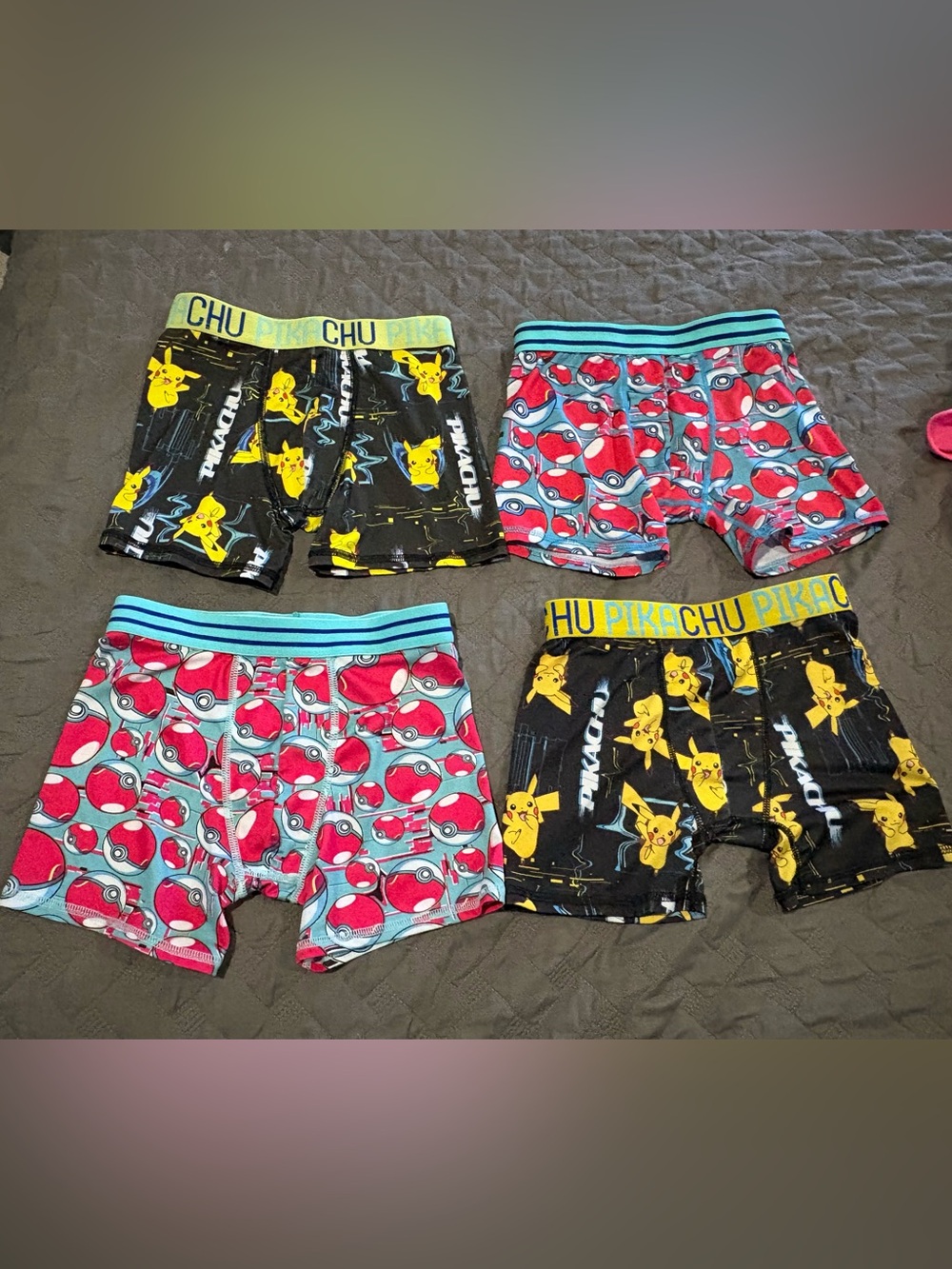 Pokemon Kids Boxer Briefs Set – Black Yellow Pikachu & Red Blue Poké Ball Size 8